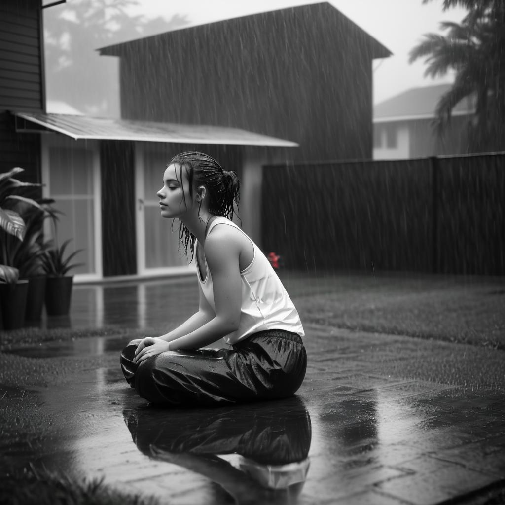 Rainy Day Contemplation in Black and White