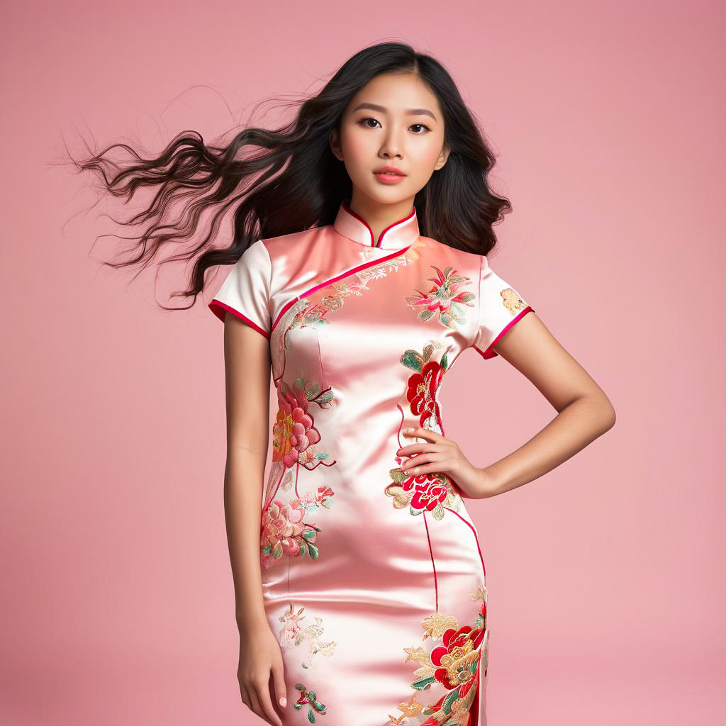 Surprised Girl in Elegant Cheongsam