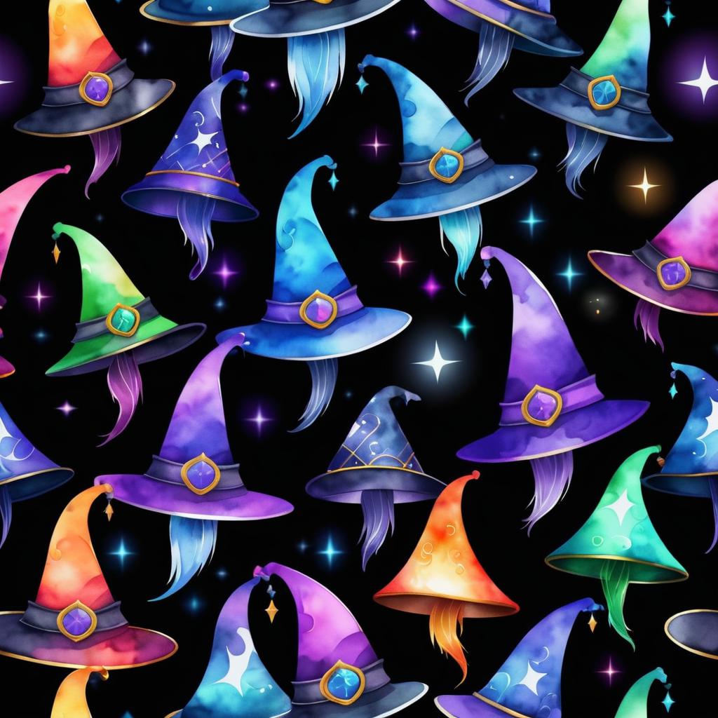 Unique Wizard Hats with Mystical Watercolor Style