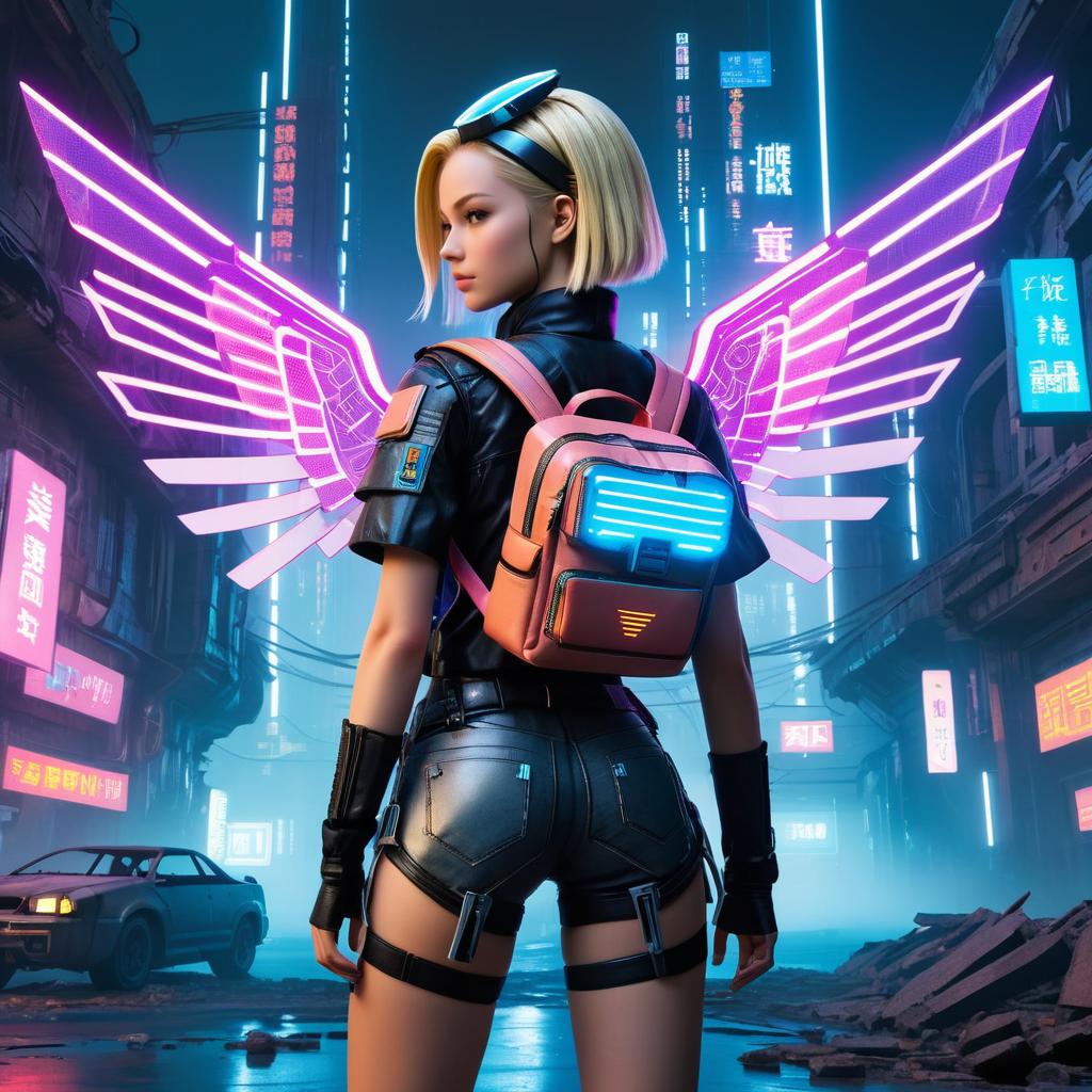 Cyberpunk Android 18 in Futuristic Ruins