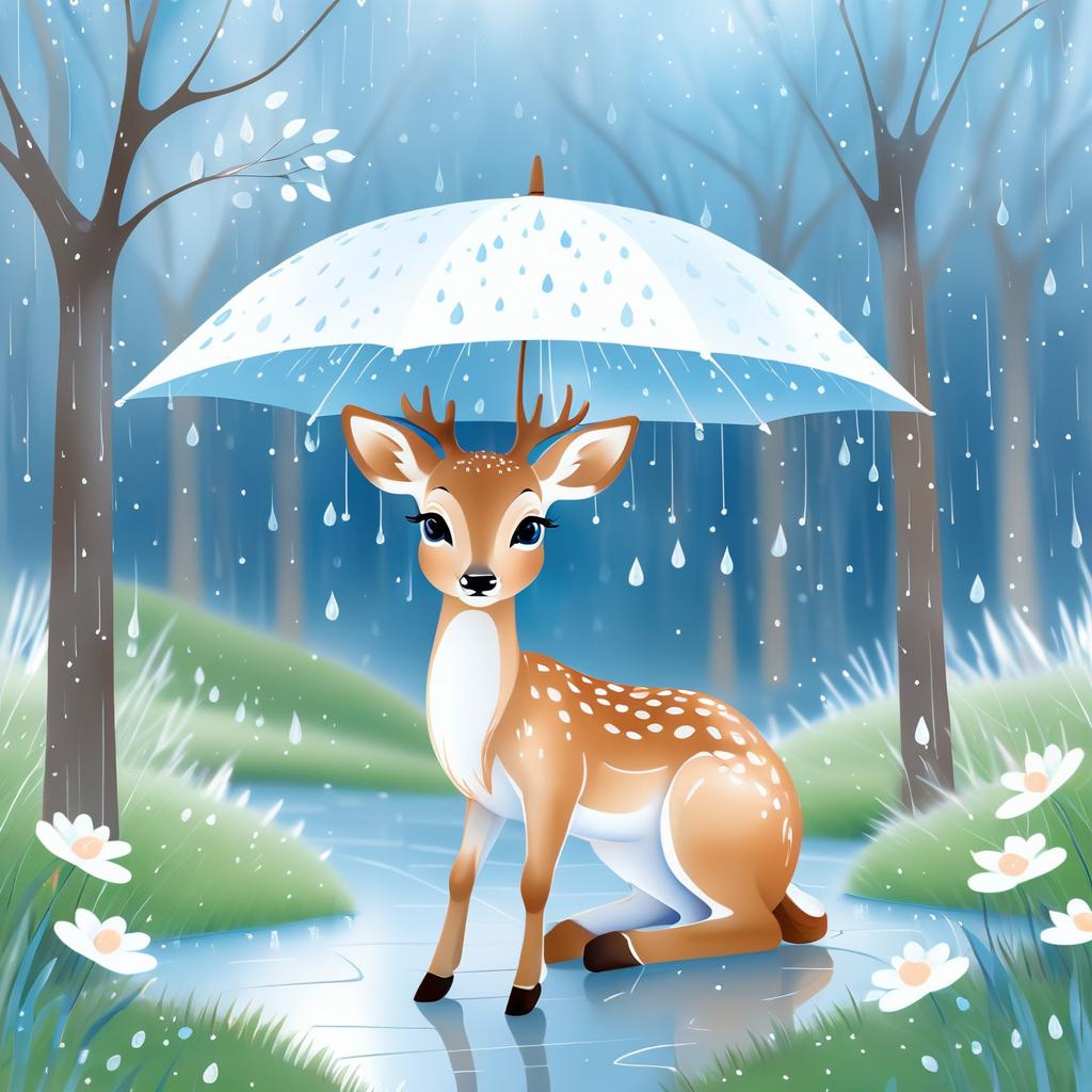 Charming Deer Under Umbrella Illustration