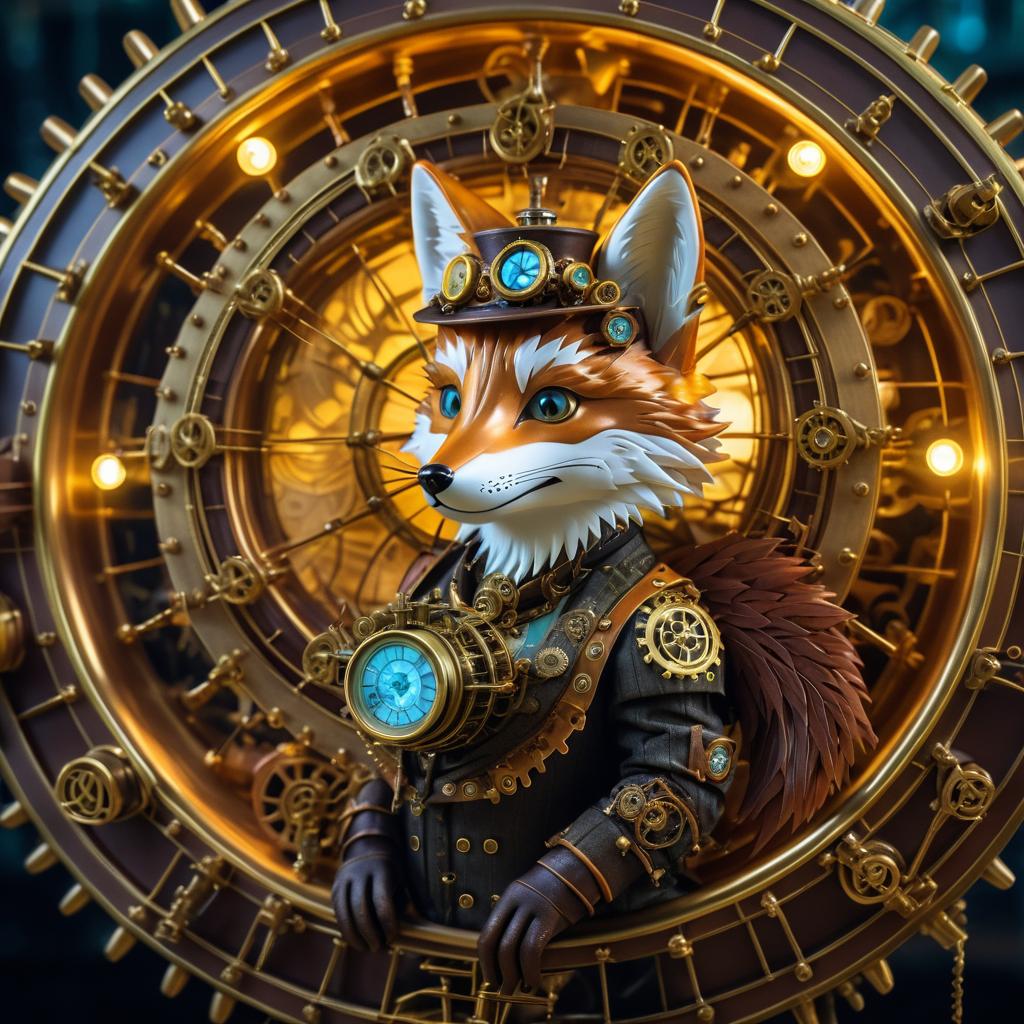 Steampunk Fox in a Clockwork Sky