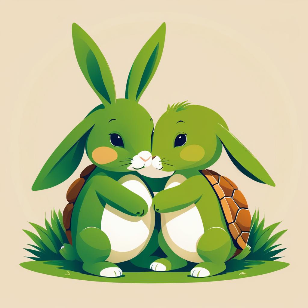 Heartwarming Rabbit and Turtle Embrace