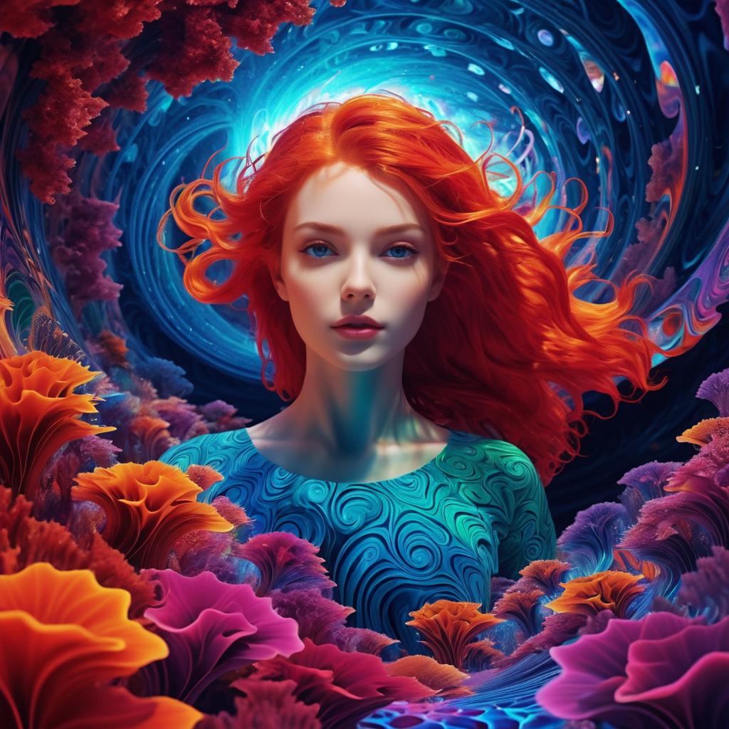 Psychedelic Transformation of a Red-Haired Girl