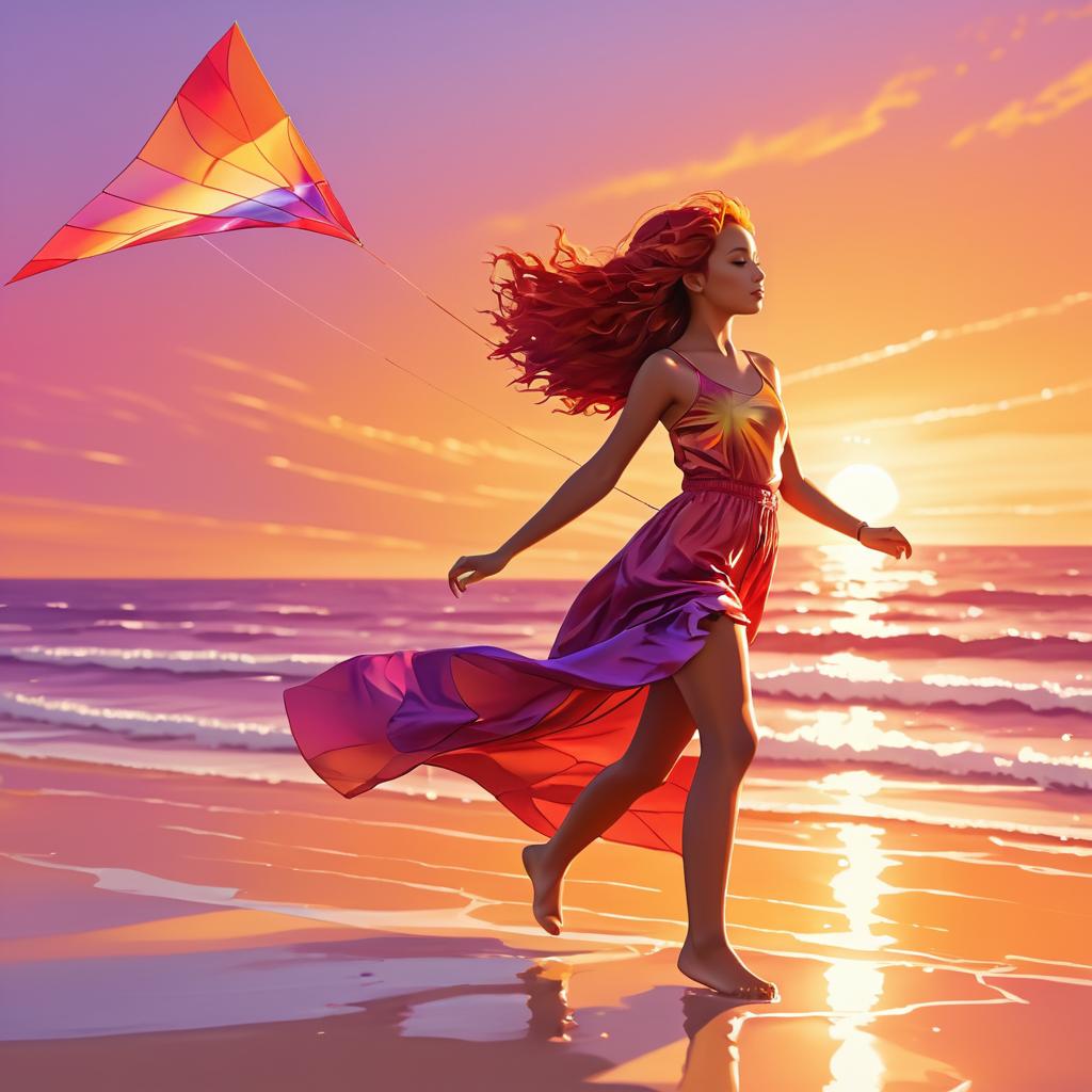 Sunset Joy: Girl Flying a Kite