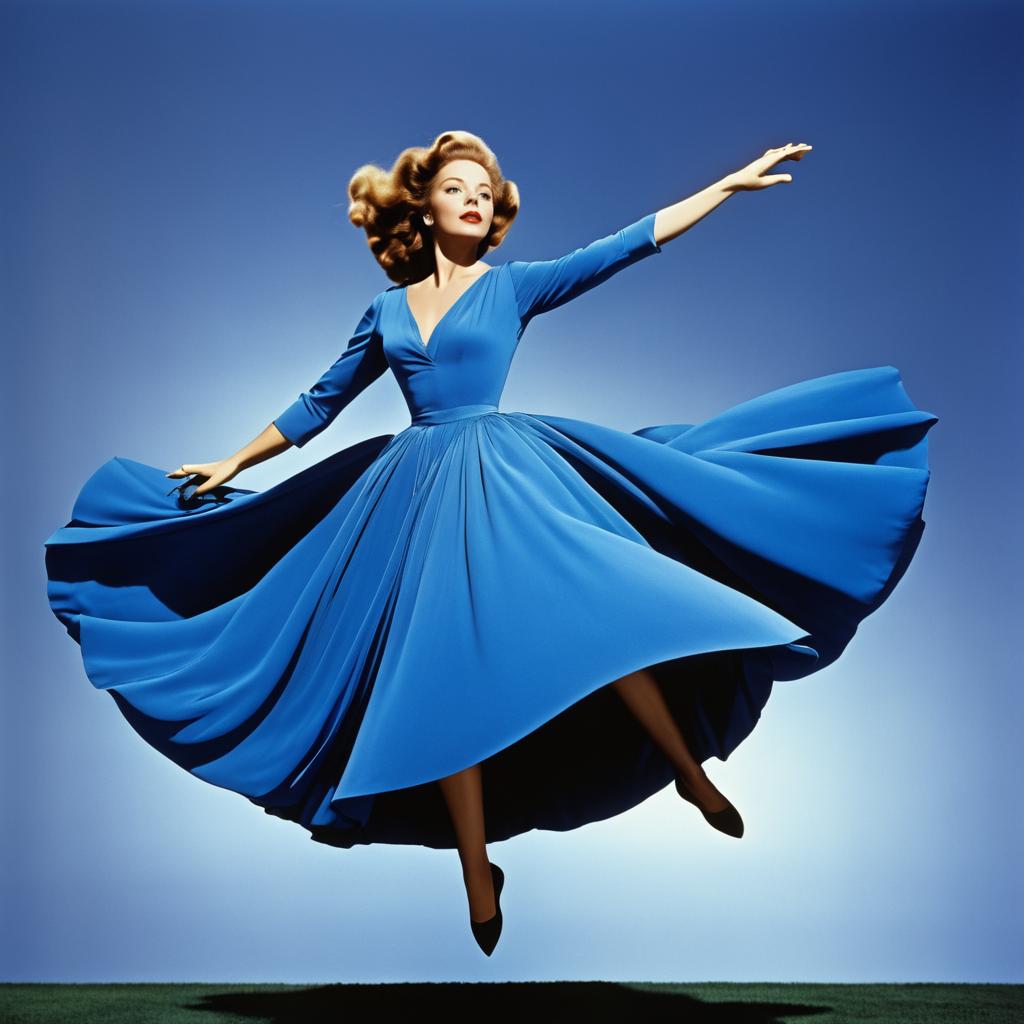 Aerial Elegance: Woman in Blue Gown