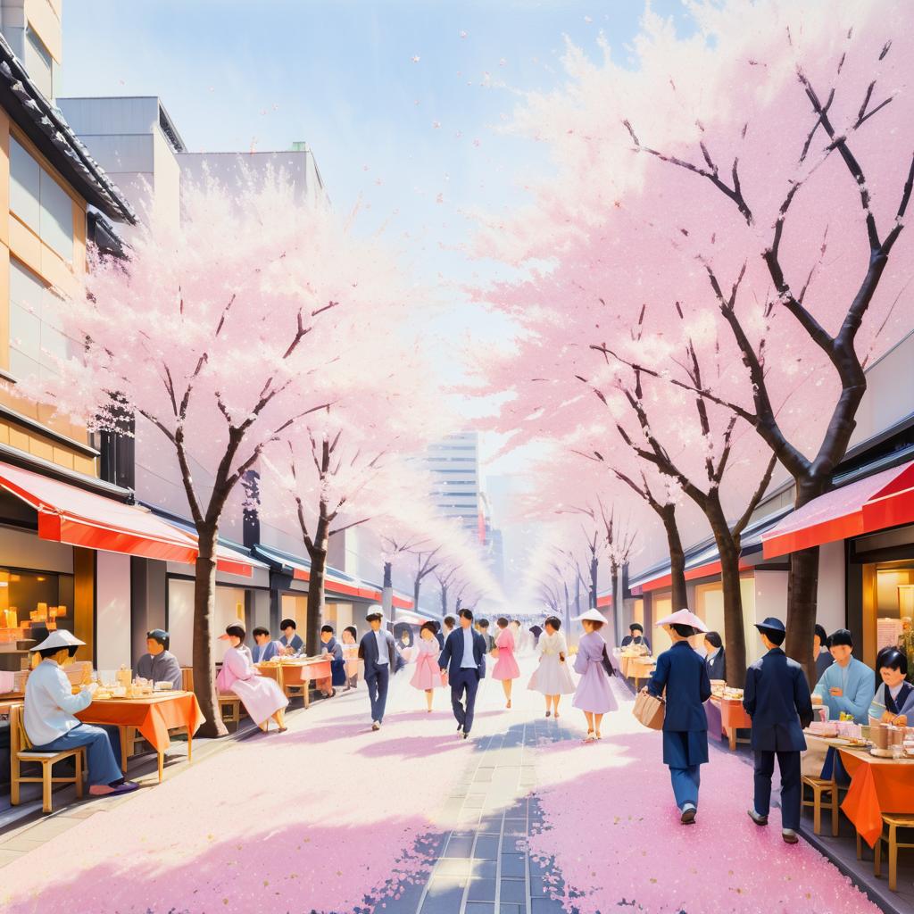 Cherry Blossom Picnic in Tokyo Street