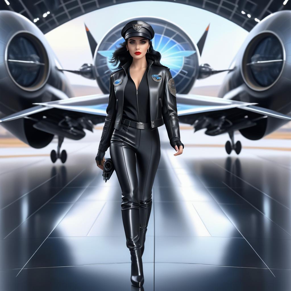 Retro Futuristic Woman by Sci-Fi Aircraft