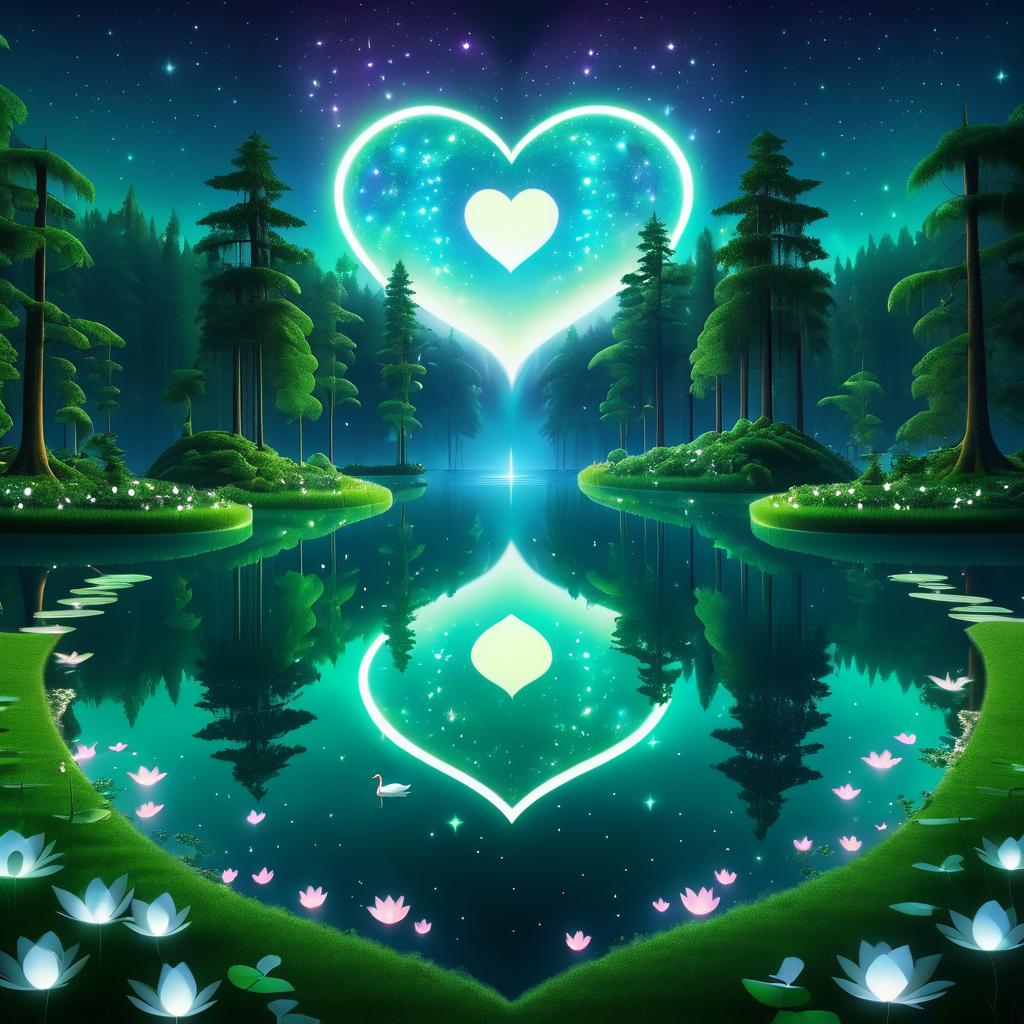 Romantic Surreal Heart-Shaped Lake Scene