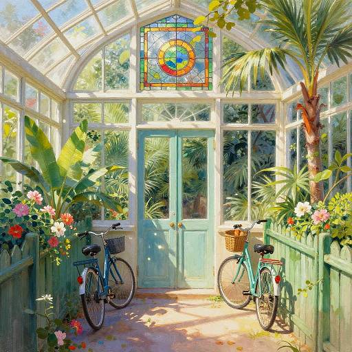 Sunlit Gouache Conservatory Scene