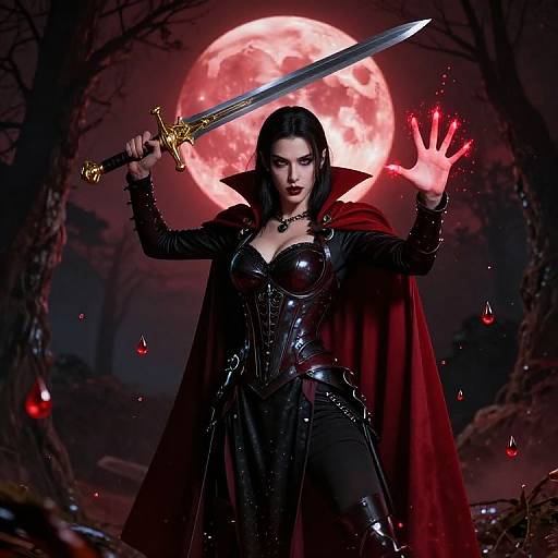 Vampire Warrior Under Crimson Moon