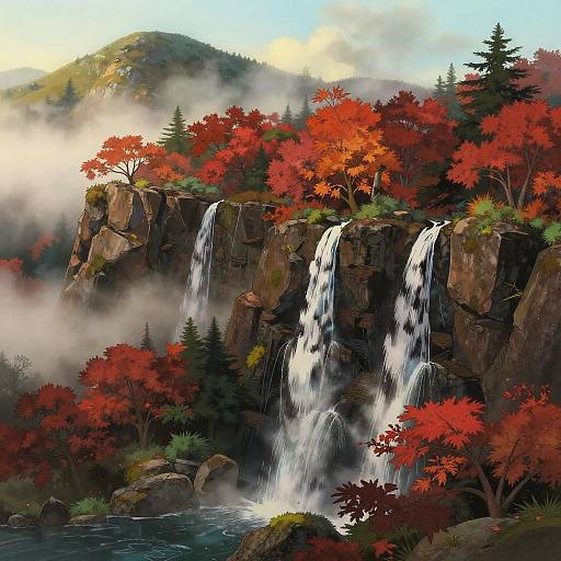 Studio Ghibli Misty Mountain Waterfalls