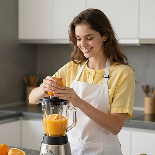 Bright Kitchen Scene with Joyful Woman