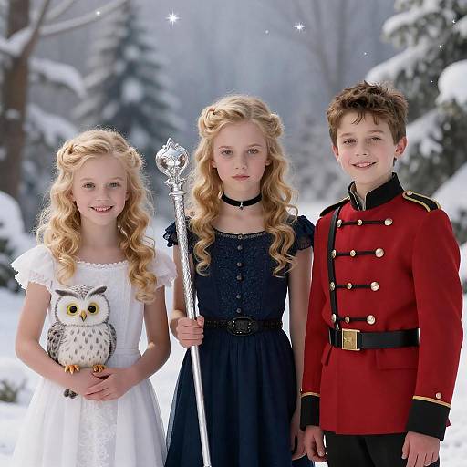 Three Children in Magical Snowy Setting