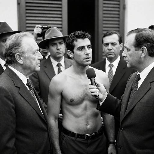 Intense Interview Scene in Black and White