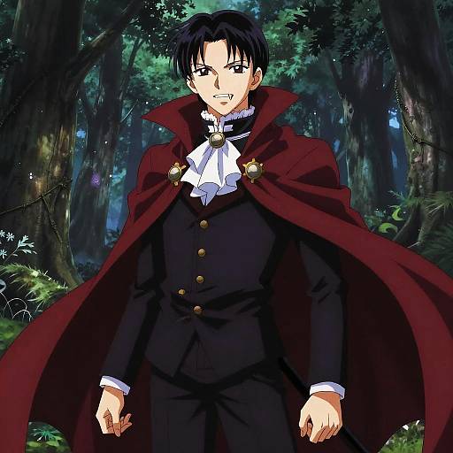 Vampire Anime Boy in Mysterious Forest