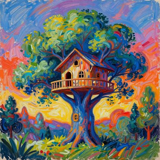 Whimsical Blue Treehouse Fantasy