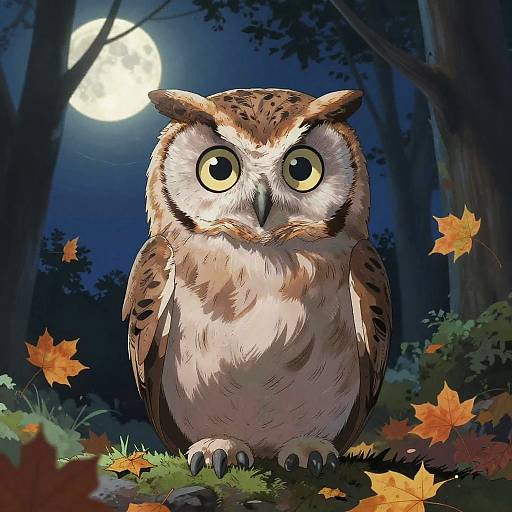Inquisitive Owl in Moonlit Forest