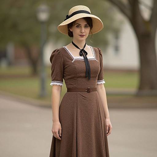Vintage Woman in Brown Dress