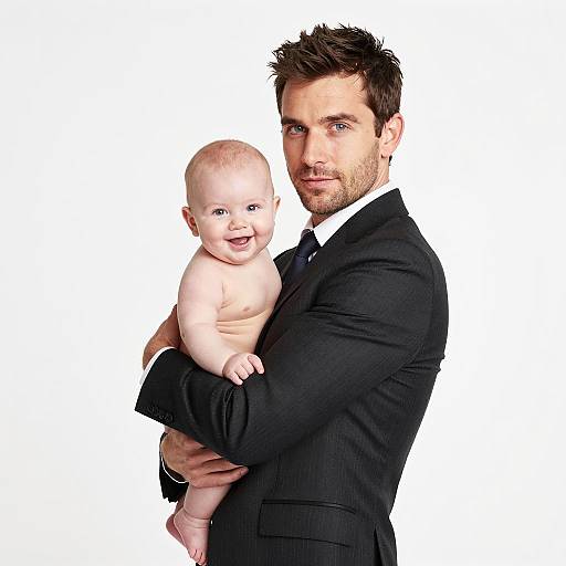 Man in Suit Holding Smiling Baby