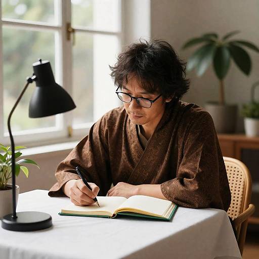 Focused Writer in Sunlit Room