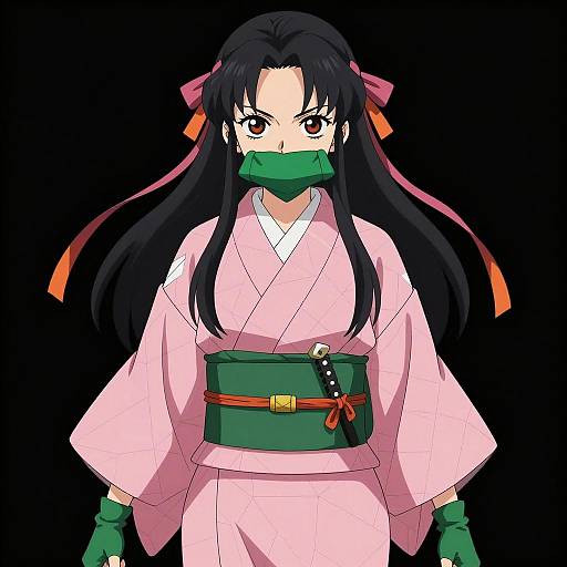 Anime Ninja with Pink and Orange Ribbons
