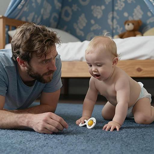 Concerned Father Reaching for Crawling Baby