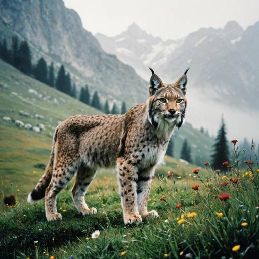 Lynx in Misty Alpine Meadow