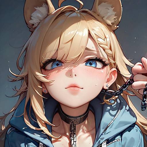 Kawaii Anime Girl with Chain Leash