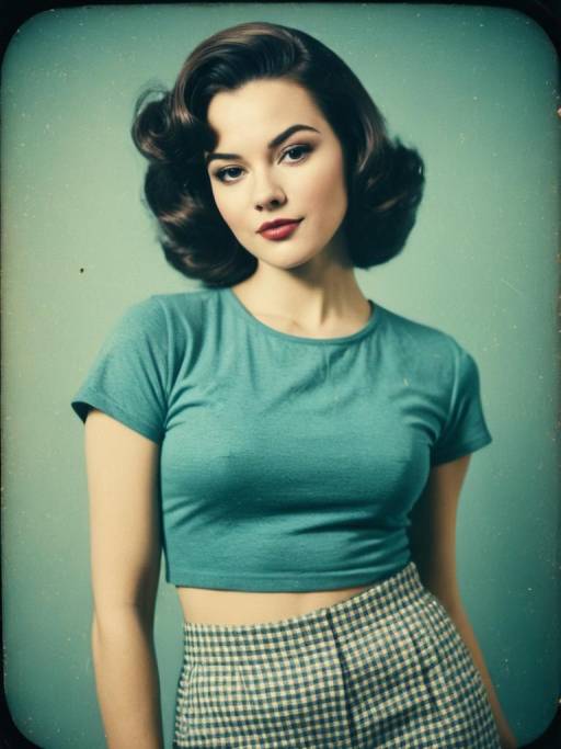 Retro Style Woman in Casual Crop Top