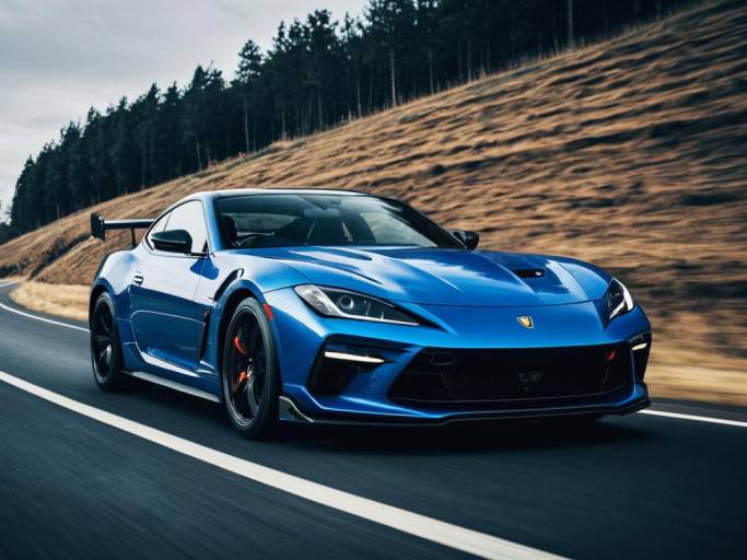 Dynamic Blue Sports Car Wallpaper Design