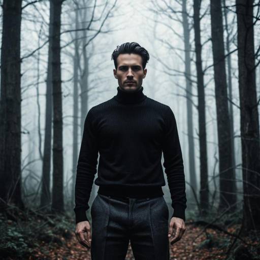 Gothic Man in Haunted Foggy Forest