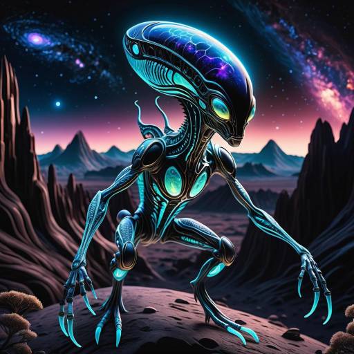 Bioluminescent Alien in Cosmic Landscape Bioluminescent Alien in Cosmic Landscape