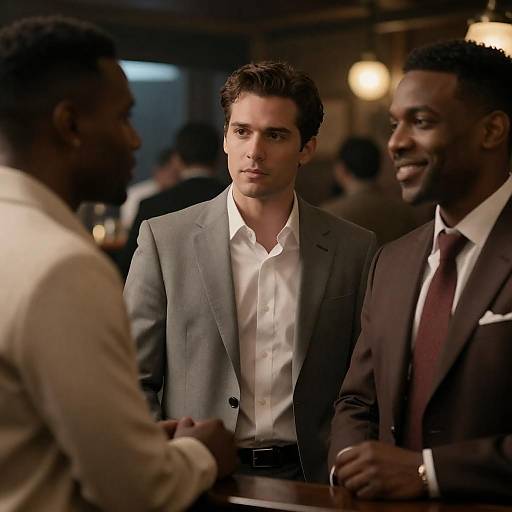 Three Men in a Dimly Lit Bar