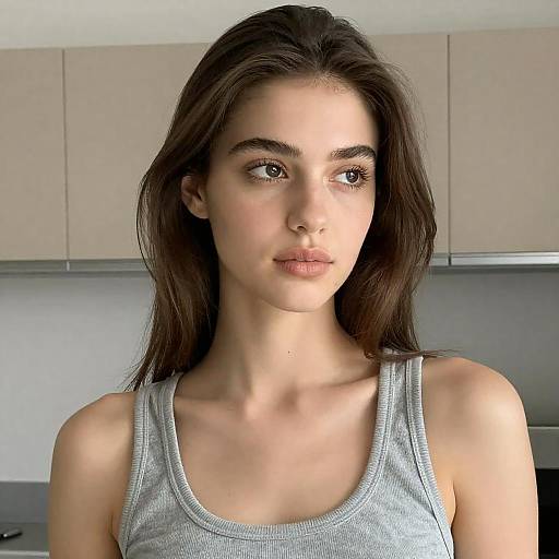 Young Woman in Soft-Lit Kitchen