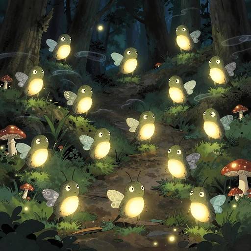 Mischievous Firefly Yokai in Forest