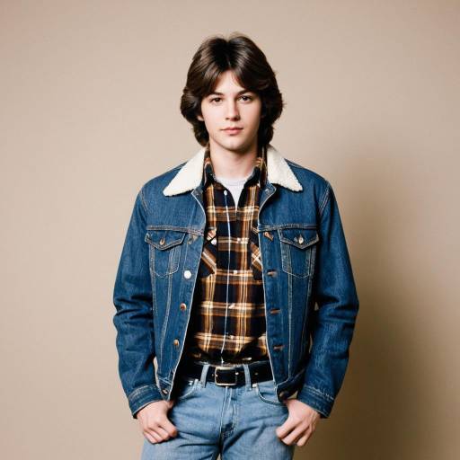 Young Man in 70s Denim Jacket and Plaid Shirt