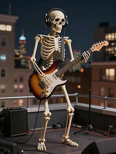 Skeleton Rock Band: Nighttime Rooftop Vibes