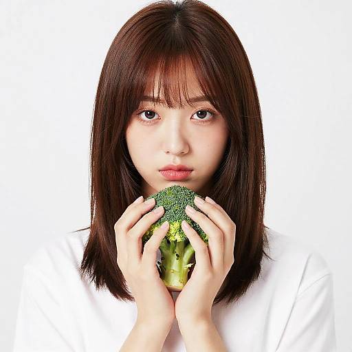 Young Woman Holding Broccoli Floret