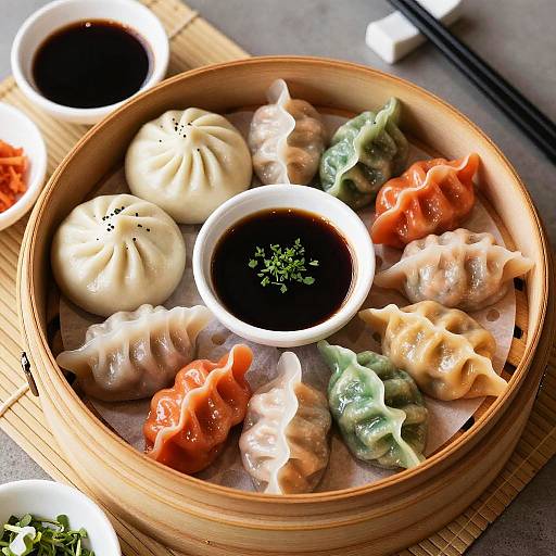 Colorful Dim Sum Tray Top View