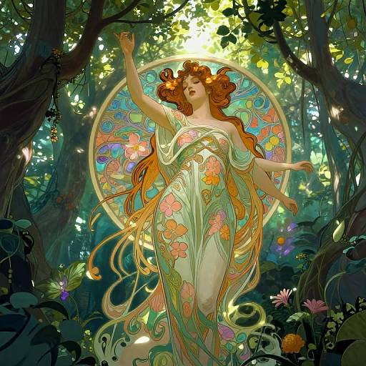 Enchanted Art Nouveau Forest Scene