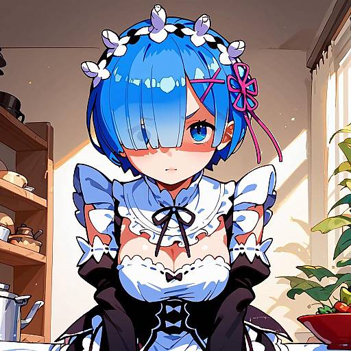 Anime Maid Character in Kitchen