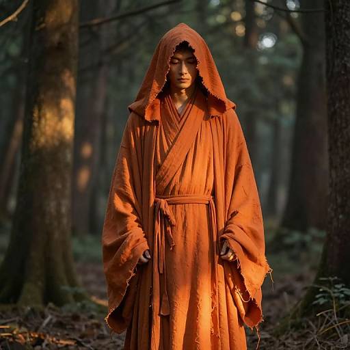 Hooded Sage in Mystical Forest Sunrise