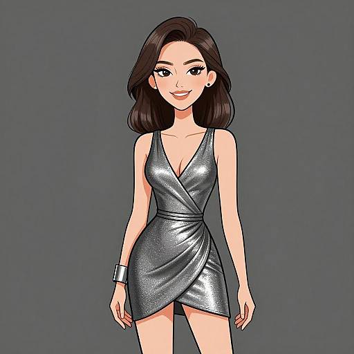 Glamorous Woman in Silver Dress