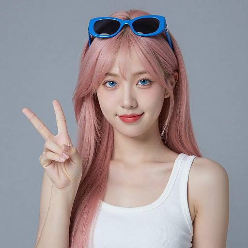 Young Woman with Pink Hair Peace Sign