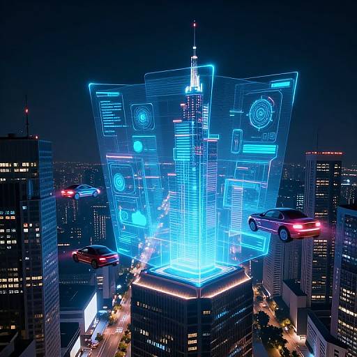 Futuristic Cityscape with Neon Holograms