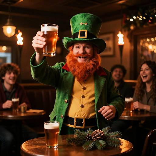 Jolly Leprechaun in Festive Pub