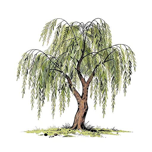 Minimalistic Monochrome Willow Tree Illustration