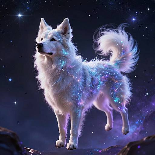 Majestic Cosmic Dog Fantasy Scene