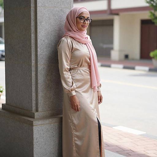 Woman in Pink Hijab by Stone Pillar